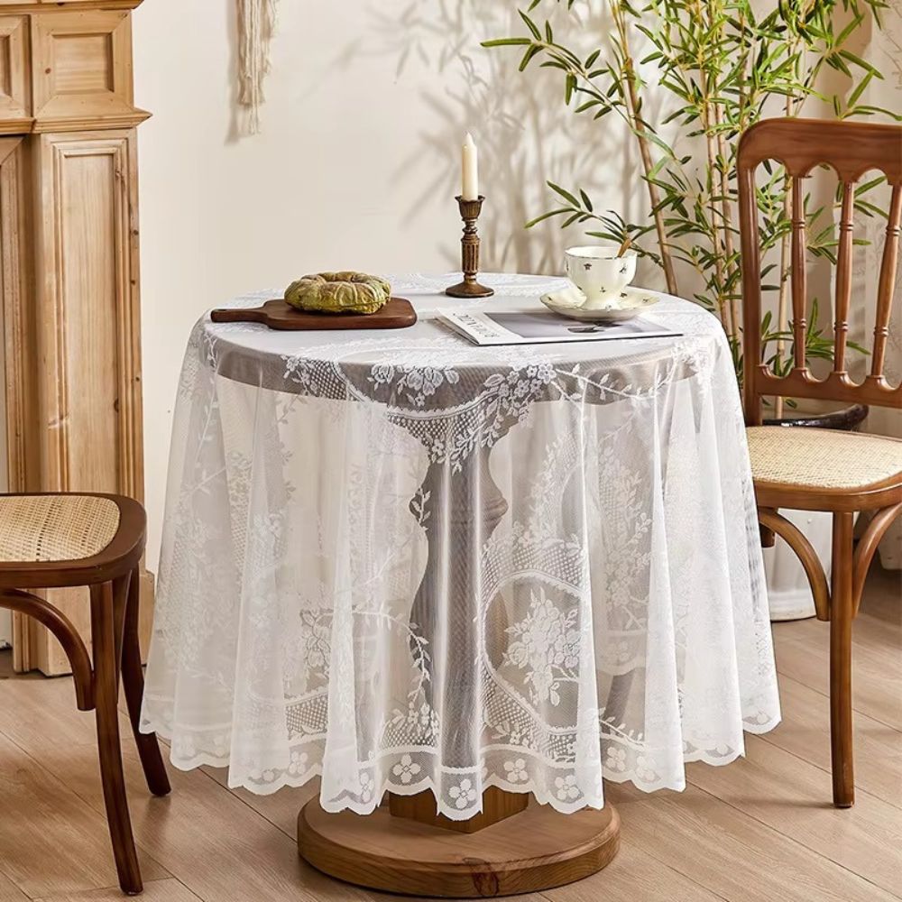 Transparent Spets Rund Blommig Duk