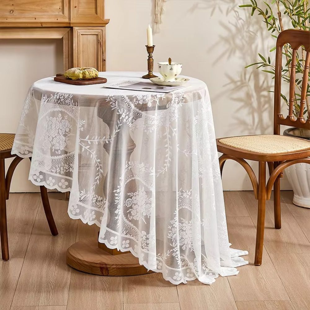 Transparent Spets Rund Blommig Duk