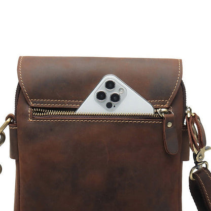 Herrars Crazy Horse Leather Crossbody Bag – Retro Cowhide Messenger Bag