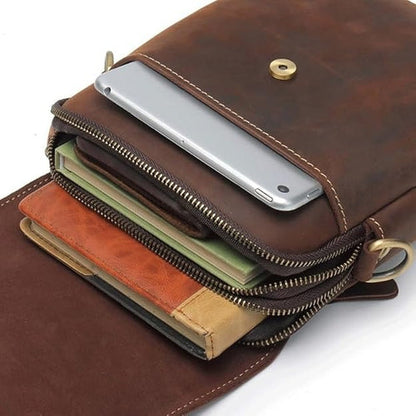 Herrars Crazy Horse Leather Crossbody Bag – Retro Cowhide Messenger Bag