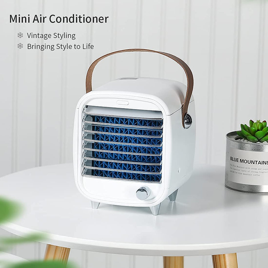 Carvallo Mobiles Mini Luftkonditioneringsapparat | 3-i-1 Kylning, Luftfuktning &amp; Renovering | USB-driven &amp; Tyst | För Hemmet &amp; På Resa