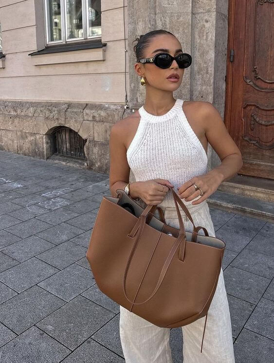 Läder Tote Bag i klassisk minimalistisk stil