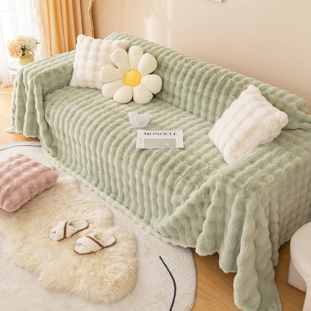 Rabbit Faux Fur Blanket Mjuk Sofföverdrag