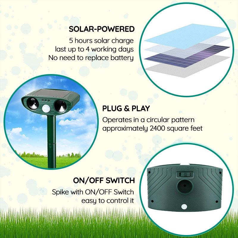 Royaleva Ultrasonic Kaninrepeller – Solenergidriven och Blinkande Ljus – Bli Av Med Kaniner