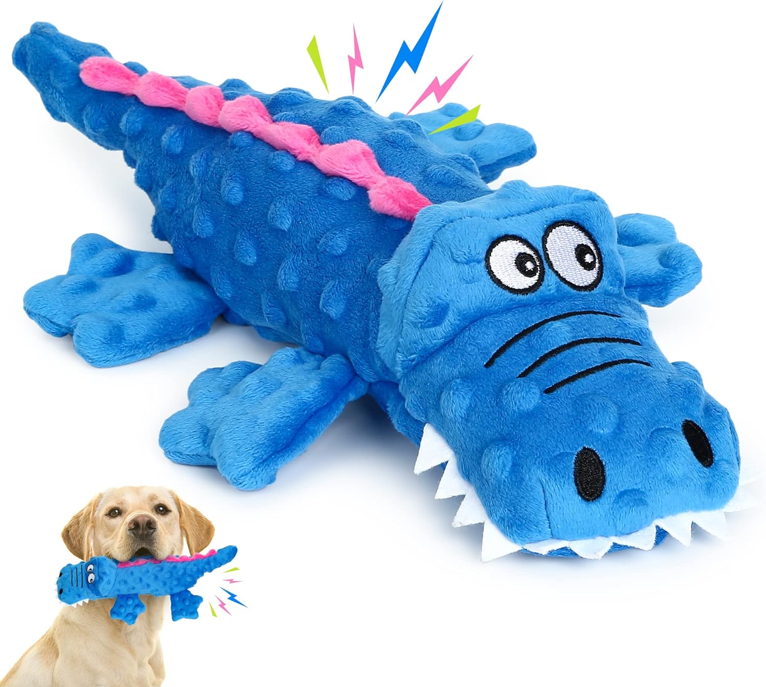 Pawellure Indestructible Squeaky Dog Toy – Tuff Krokodil Plush för Aggressiva Tuggar