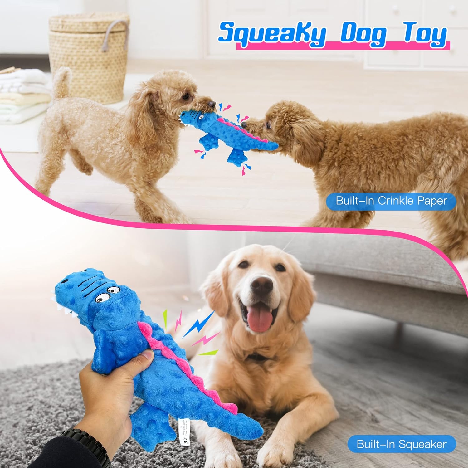 Pawellure Indestructible Squeaky Dog Toy – Tuff Krokodil Plush för Aggressiva Tuggar