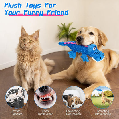 Pawellure Indestructible Squeaky Dog Toy – Tuff Krokodil Plush för Aggressiva Tuggar