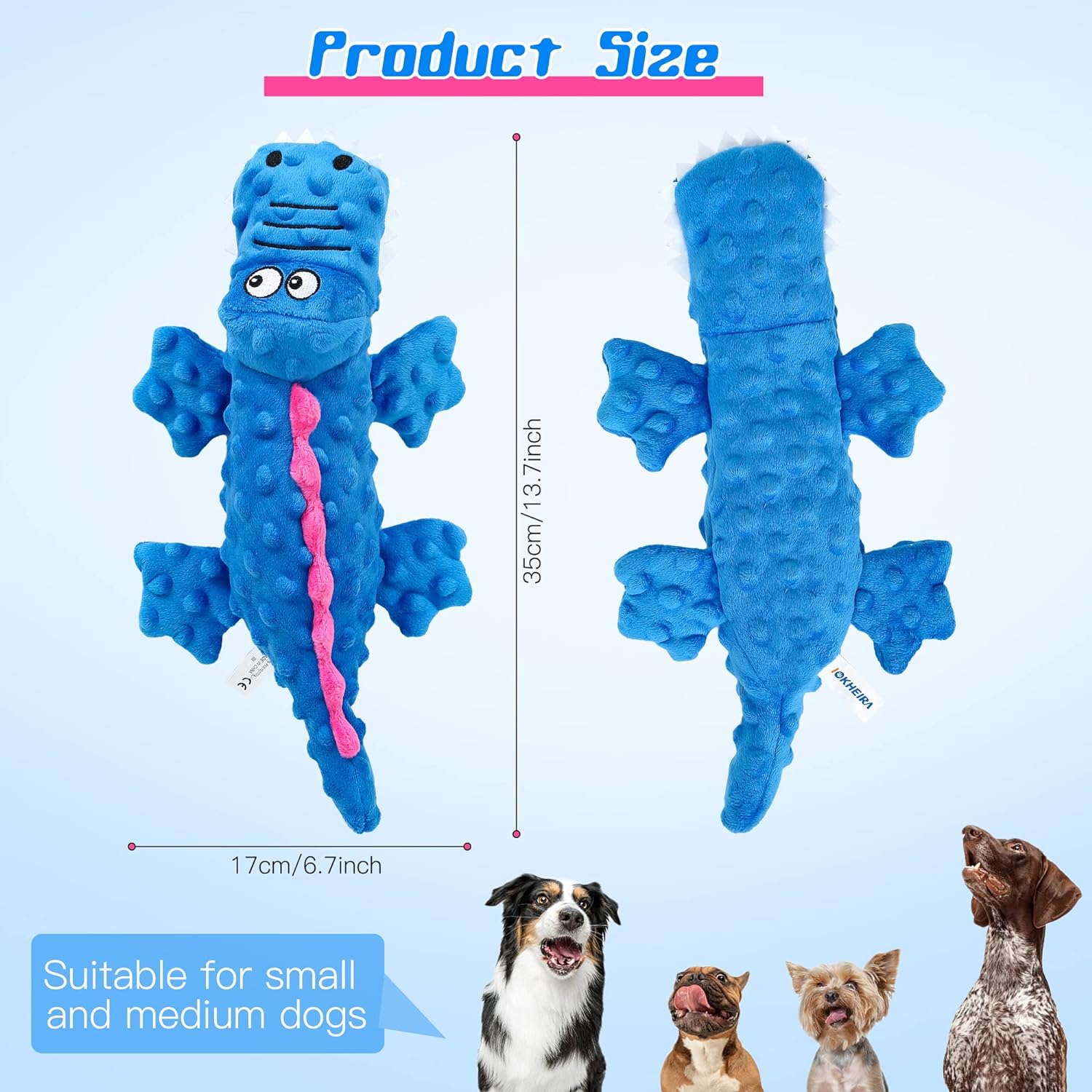 Pawellure Indestructible Squeaky Dog Toy – Tuff Krokodil Plush för Aggressiva Tuggar