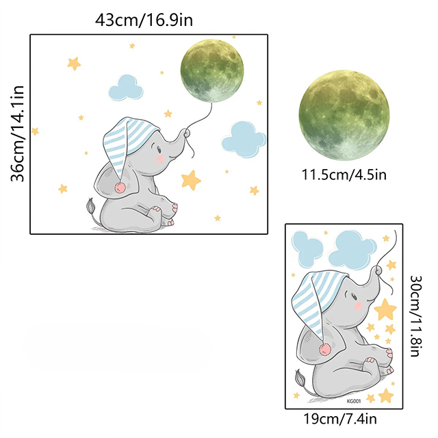 Väggkonst Lysande Elefant Barnrum Klistermärken