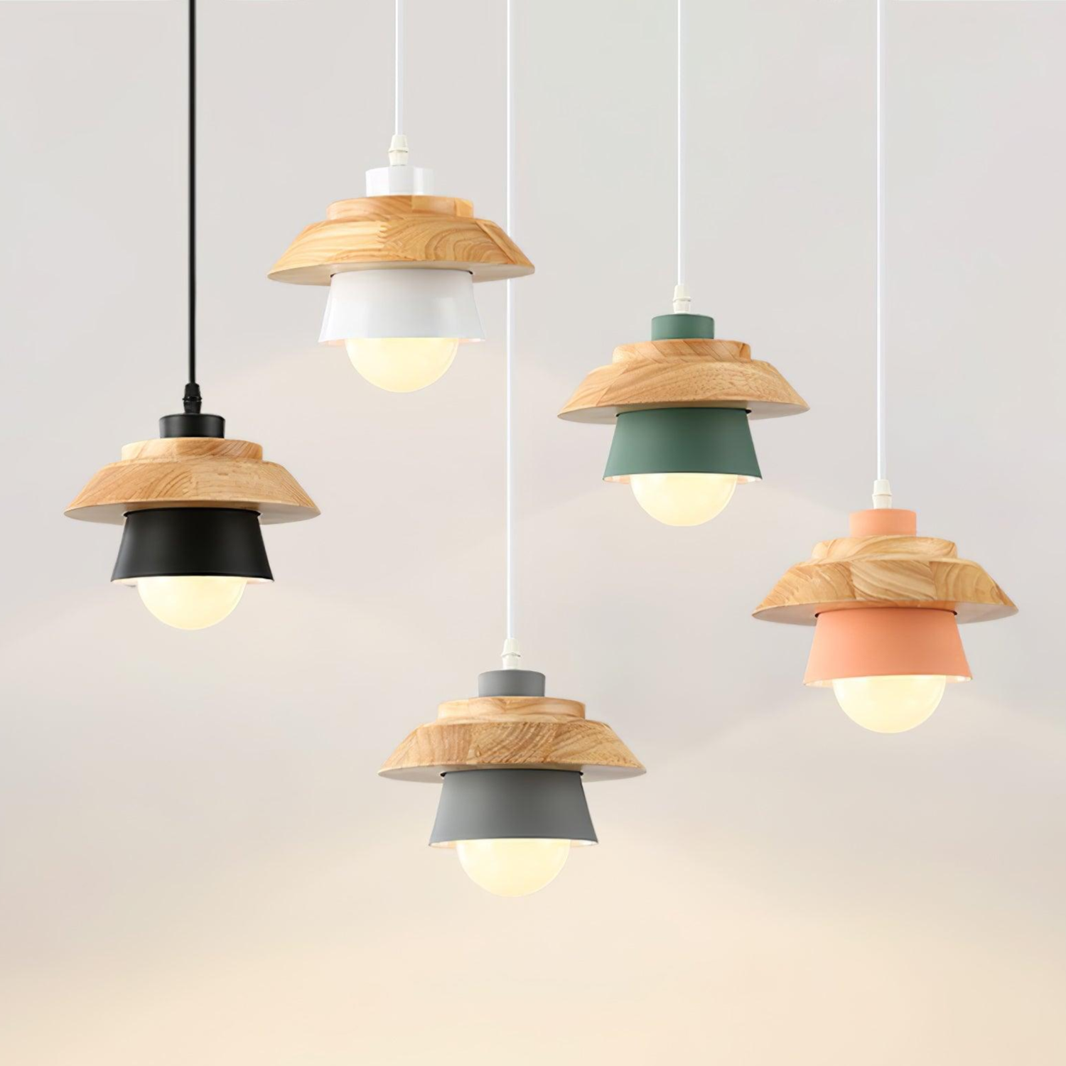 NordicMacaron Light - Modern Nordisk Trä Macaron Hängande Taklampa