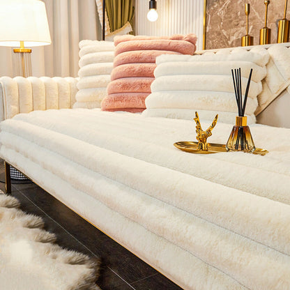 Randig Förstärkt Plysch Halkfri Sofföverdrag för Komfort