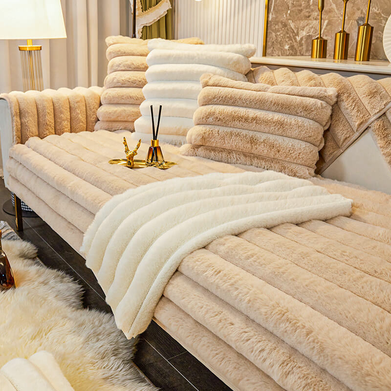 Randig Förstärkt Plysch Halkfri Sofföverdrag för Komfort