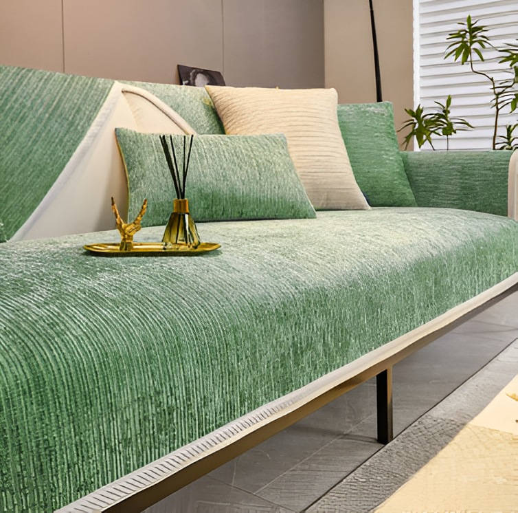 Randig Chenille Sofföverdrag – Elegant skydd &amp; husdjursvänlig