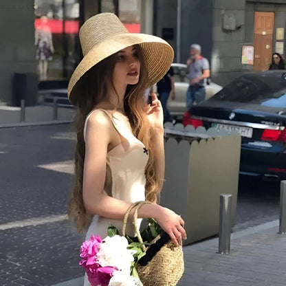 SunGlow Hat - Bredbrättad lampskärm damhalmhat för sommaren