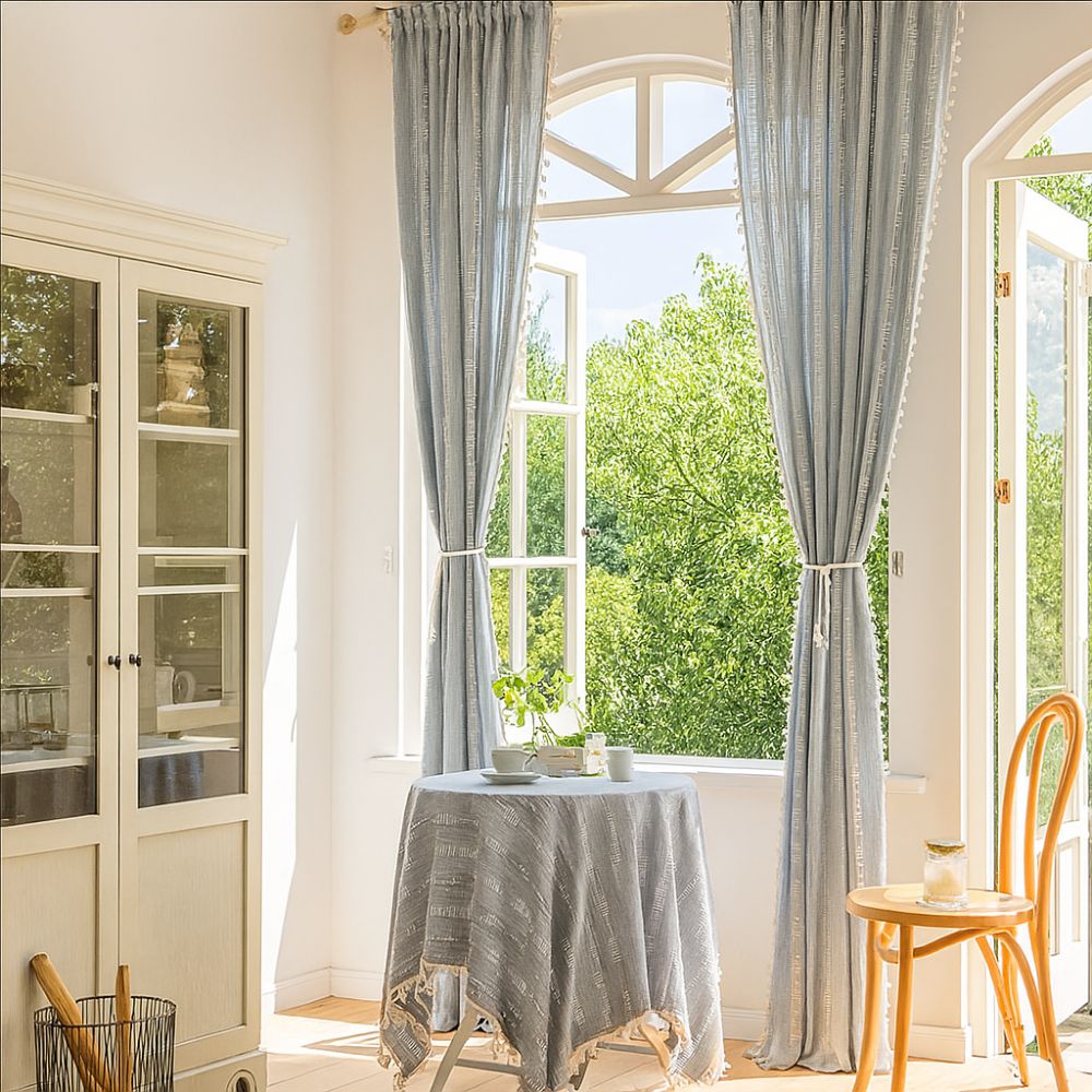 Solbelysta Ränder Transparenta Fransade Gardin