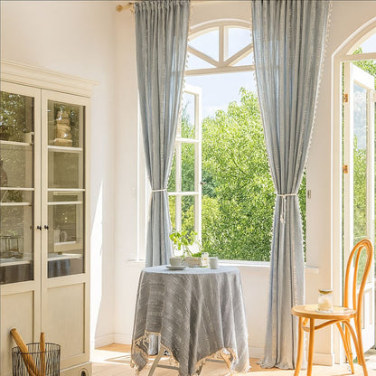 Solbelysta Ränder Transparenta Fransade Gardin