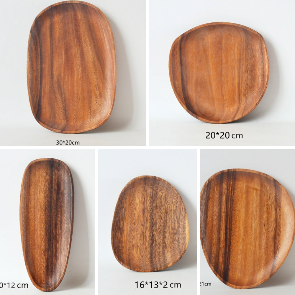 Oval Formed Akacia Wood Serving Plate Set