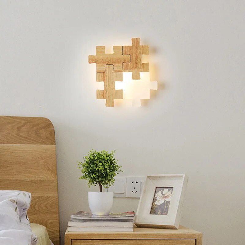 PuzzleGlow - Trä Pussel Vägglampa LED – Kreativ Barnrum- och Vardagsrumsbelysning