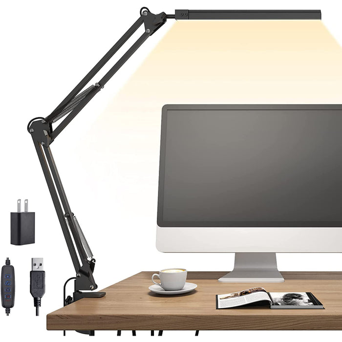 LED Skrivbordslampa - Justerbar Bureaulampa med Klämma och Minnessfunktion