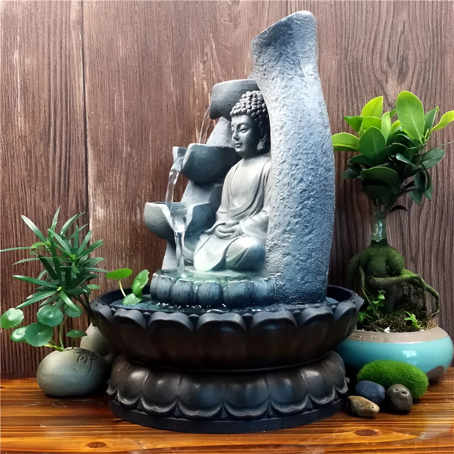 Buddha LED-fontän för Zen-meditation och Feng Shui-dekoration