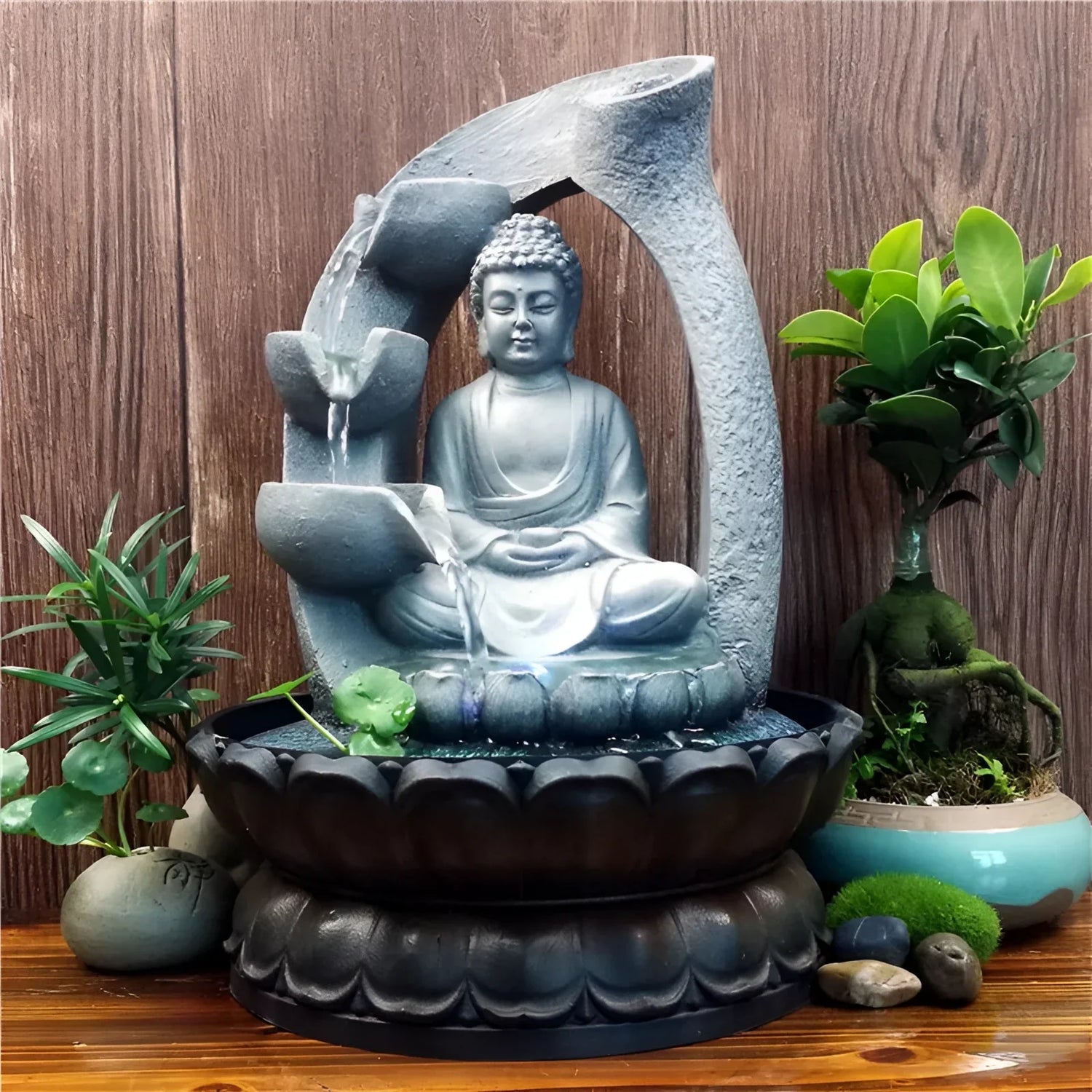 Buddha LED-fontän för Zen-meditation och Feng Shui-dekoration