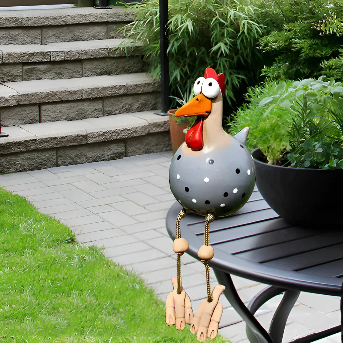 Färgglad Metall Trädgårds Hönsskulptur Förtrollande Utomhus Dekor