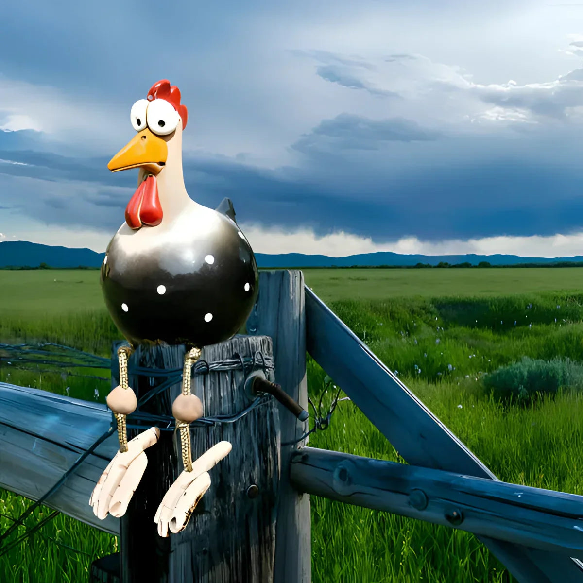 Färgglad Metall Trädgårds Hönsskulptur Förtrollande Utomhus Dekor