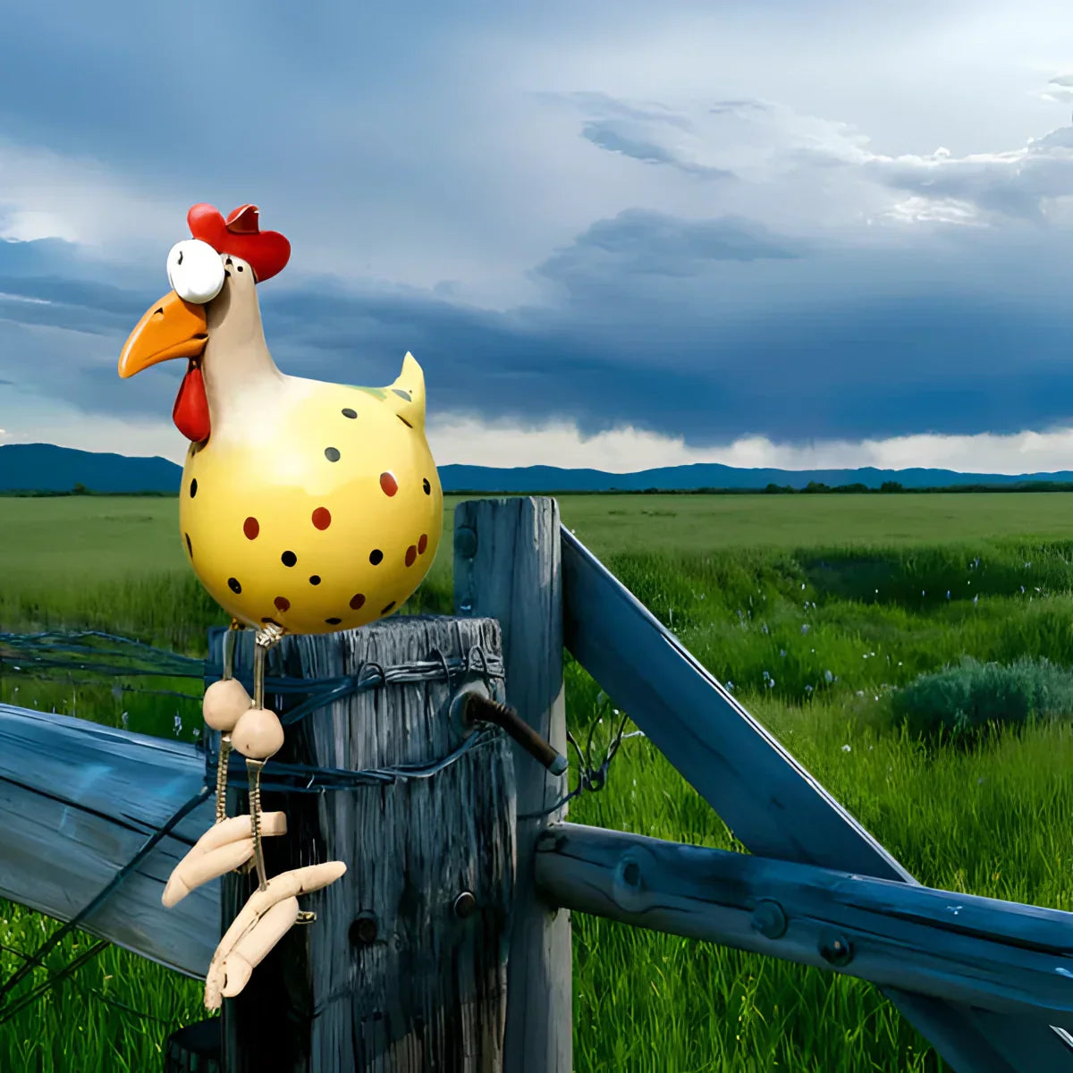 Färgglad Metall Trädgårds Hönsskulptur Förtrollande Utomhus Dekor