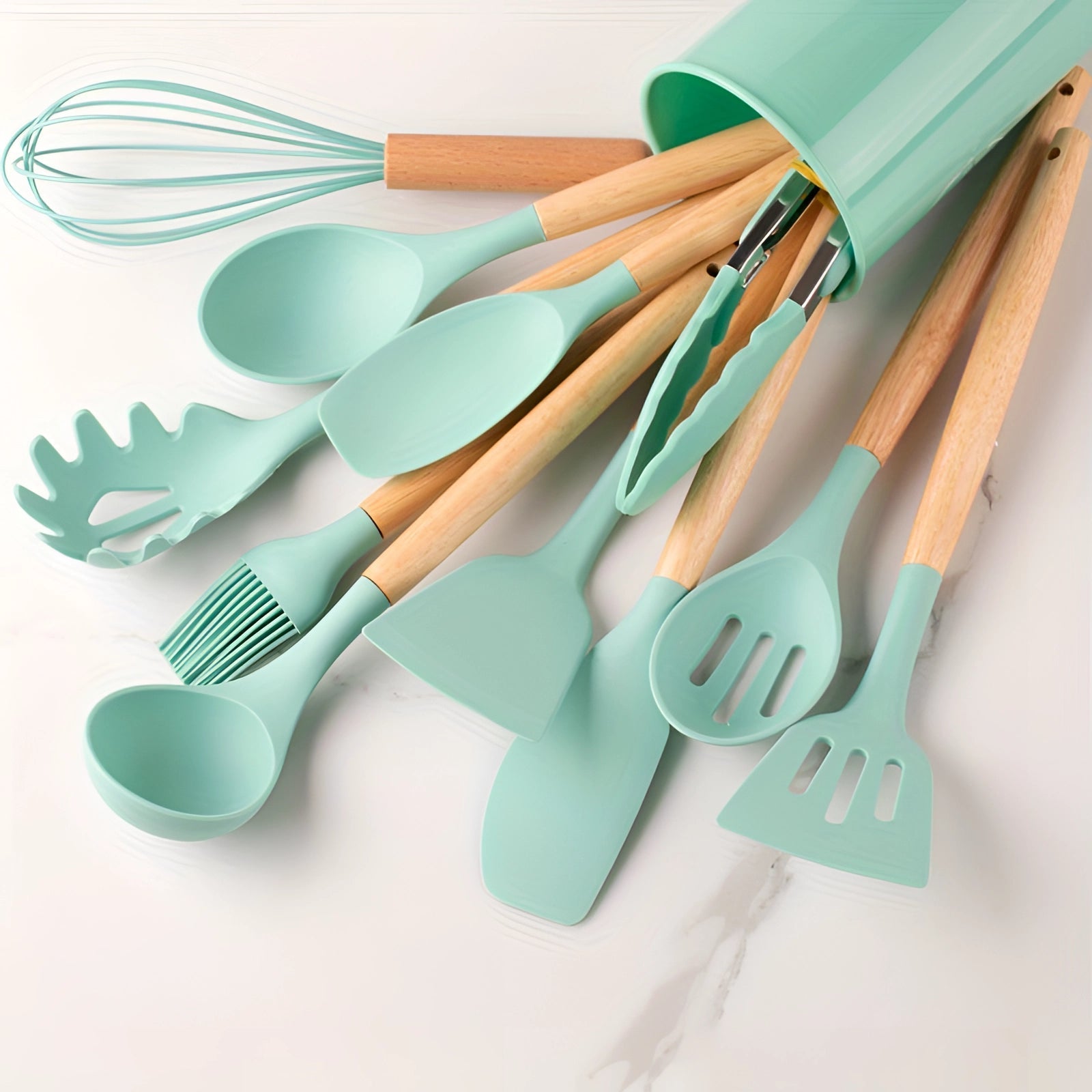 Köksredskap Set Silikon Bambu Matlagning Verktyg