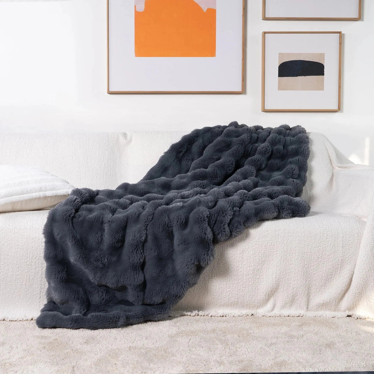 Faux Fur Chunky Knit Duvet Cover Throw