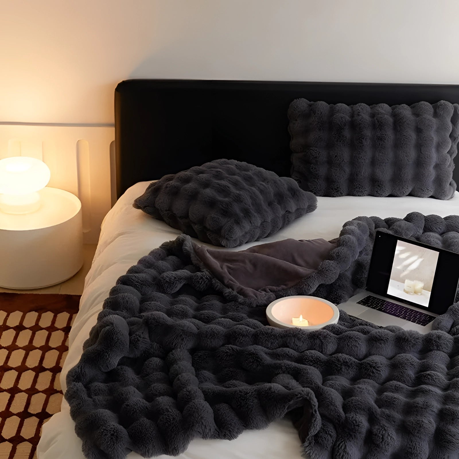 Faux Fur Chunky Knit Duvet Cover Throw