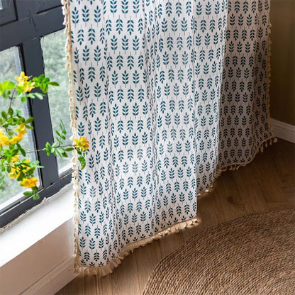 Teal Blå Blad Semi Genomskinliga Gardiner