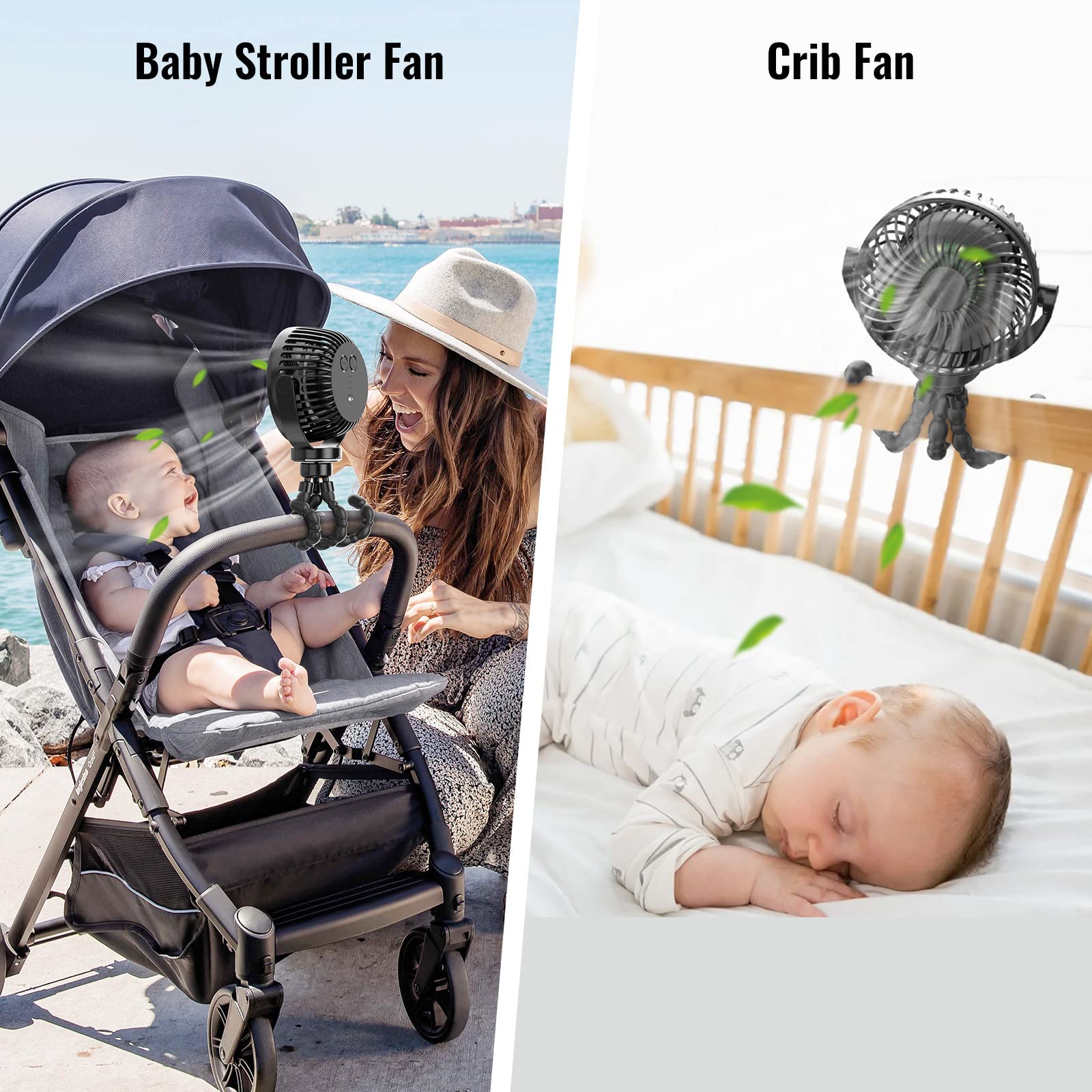 Carvallo Mobiler Akku-Ventilator 8000mAh | 360° roterande med LED-nattlampa | 4 hastigheter &amp; 27 timmars driftstid | USB-laddning