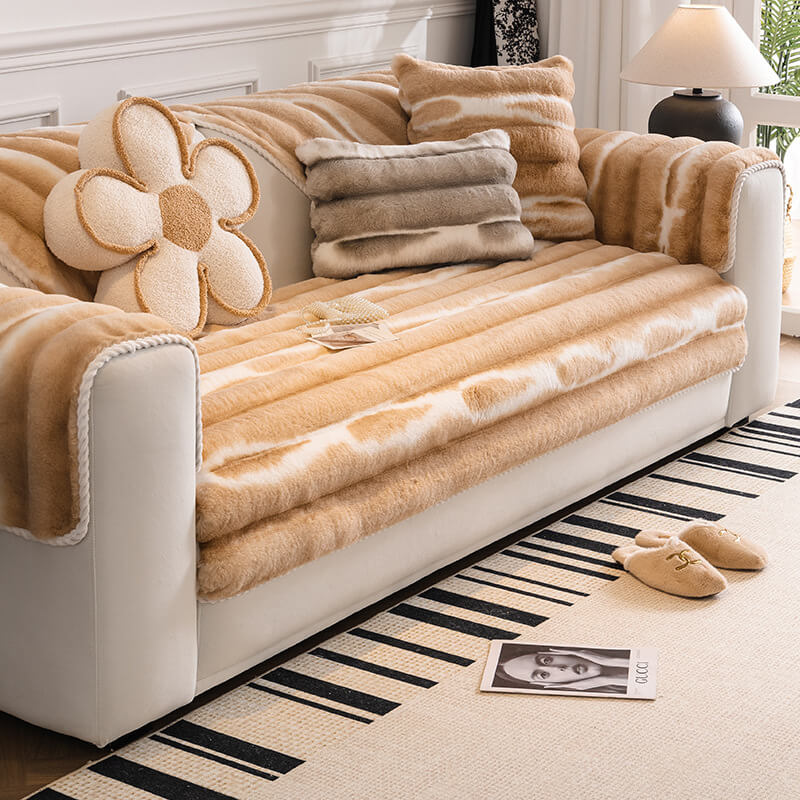 Trendig Vacker Gradient Färg Rand Plush Sofföverdrag