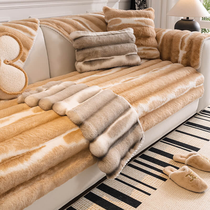 Trendig Vacker Gradient Färg Rand Plush Sofföverdrag
