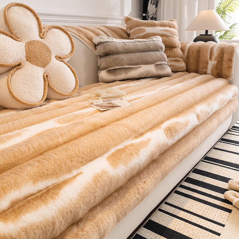 Trendig Vacker Gradient Färg Rand Plush Sofföverdrag