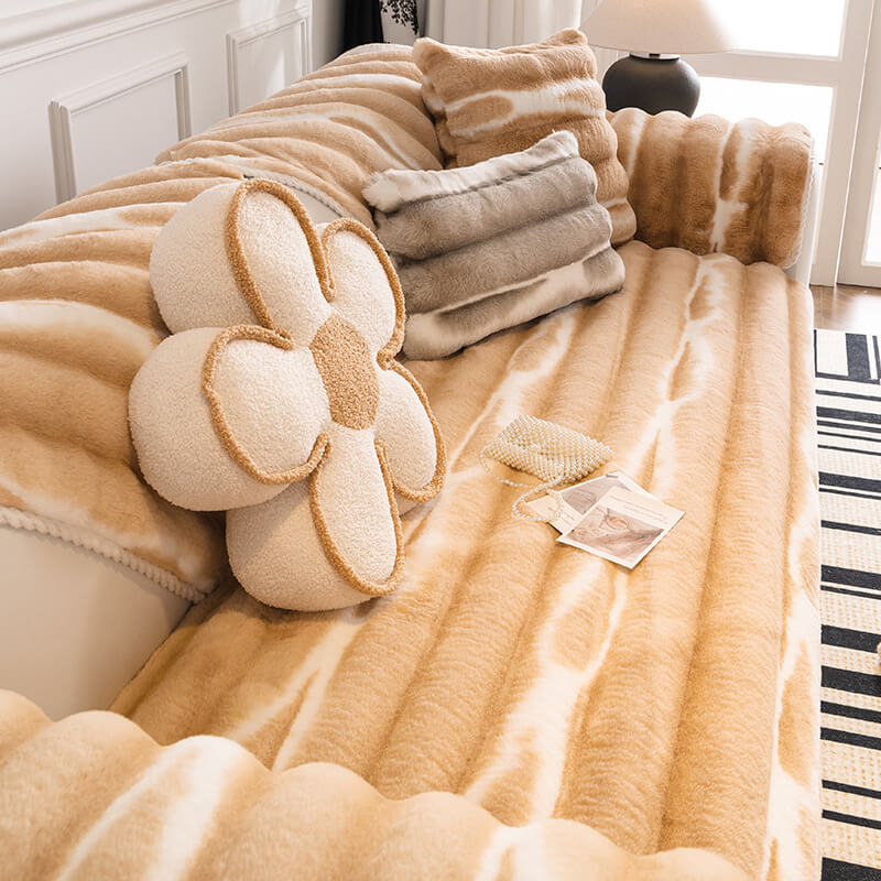 Trendig Vacker Gradient Färg Rand Plush Sofföverdrag