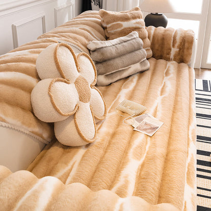 Trendig Vacker Gradient Färg Rand Plush Sofföverdrag