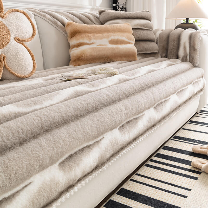 Trendig Vacker Gradient Färg Rand Plush Sofföverdrag