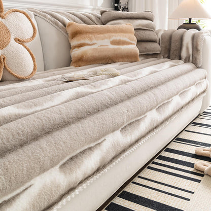 Trendig Vacker Gradient Färg Rand Plush Sofföverdrag