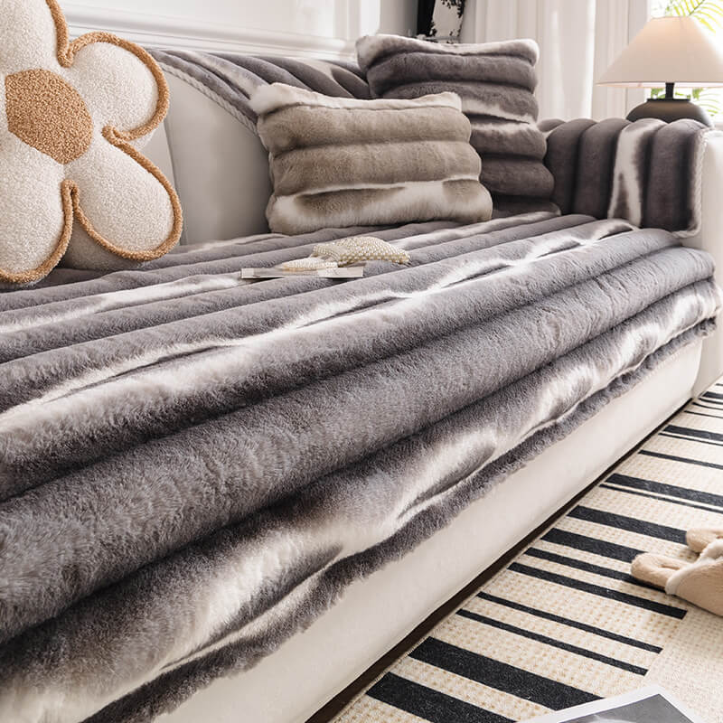 Trendig Vacker Gradient Färg Rand Plush Sofföverdrag