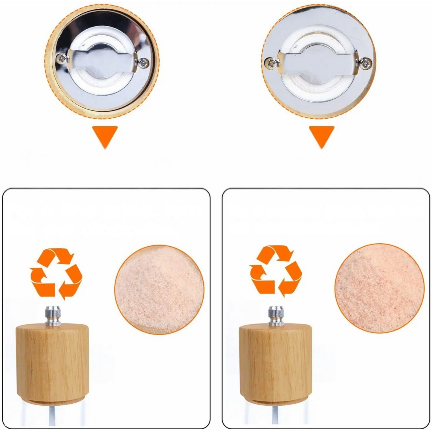 Carvallo- & saltkvarns-set kvarnstock | Naturträ & keramikmalverk | Siktfönster & rengöringsborste | 2-delad