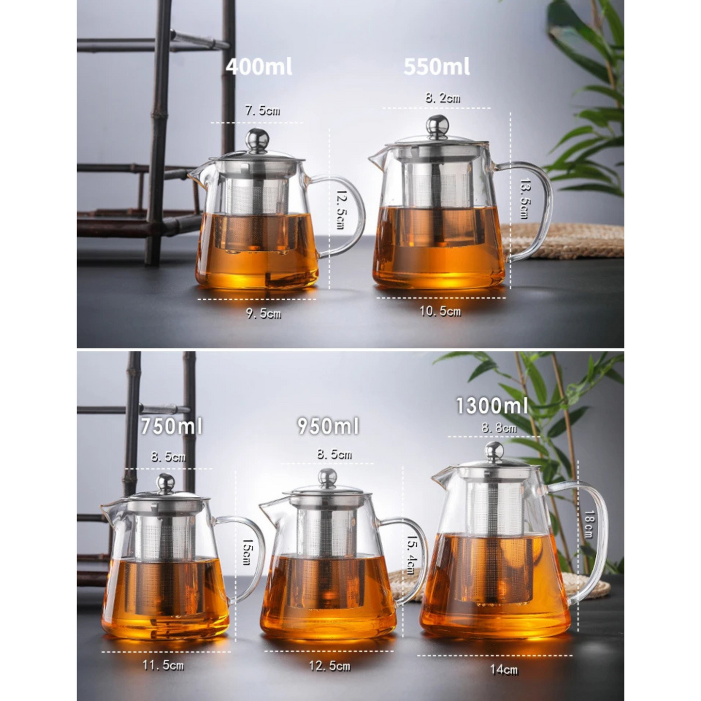 Värmebeständigt teset i borosilikatglas – Med filter | Ideal för att brygga blommote