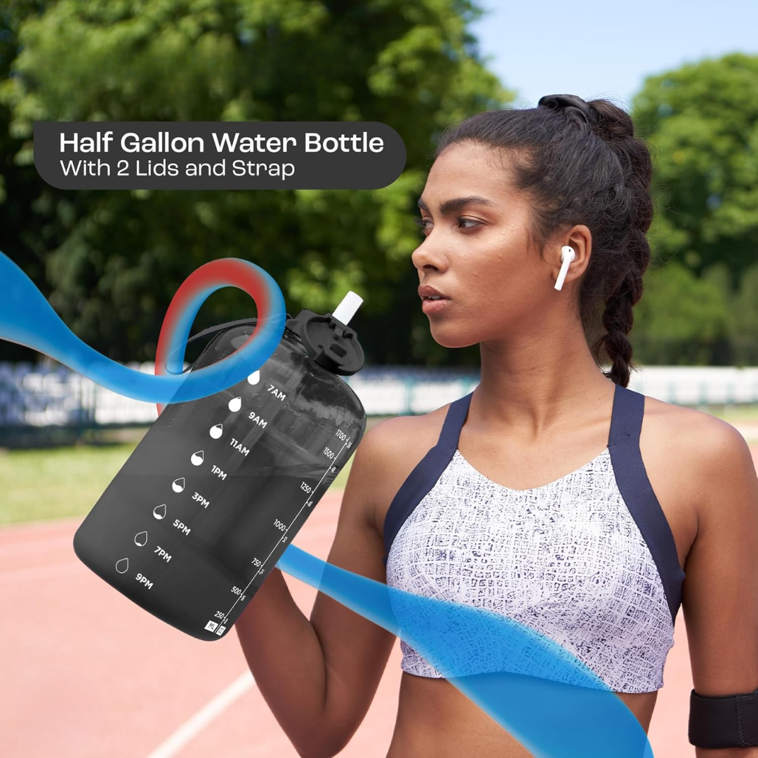 Carvallo Vattenflaska 2L | Med tidsmarkeringar & sugrör | BPA-fri & läckagesäker | För sport & vardag