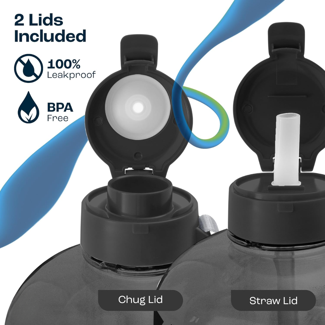 Carvallo Vattenflaska 2L | Med tidsmarkeringar & sugrör | BPA-fri & läckagesäker | För sport & vardag