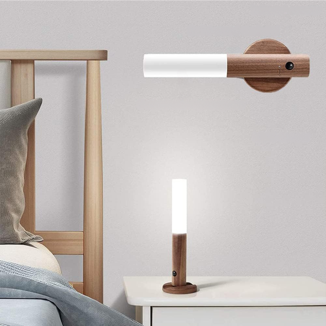 Vägglampa LED Rörelsesensor Trälampe