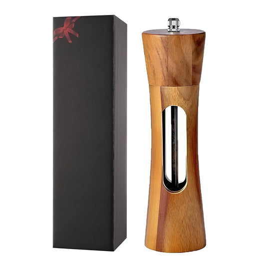 Manuella salt- och pepparkvarnar – träddesign med akrylfönster | set med 2 kvarnar
