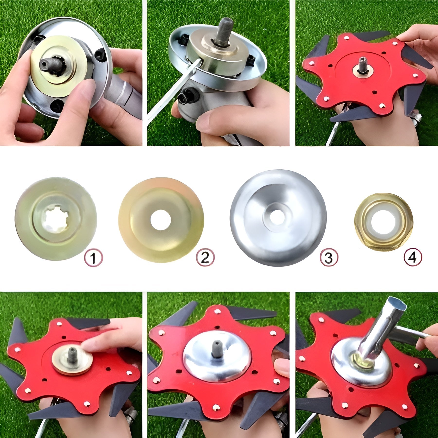 Grästrimmerhuvud med 6 blad – Robust stål för effektiv klippning