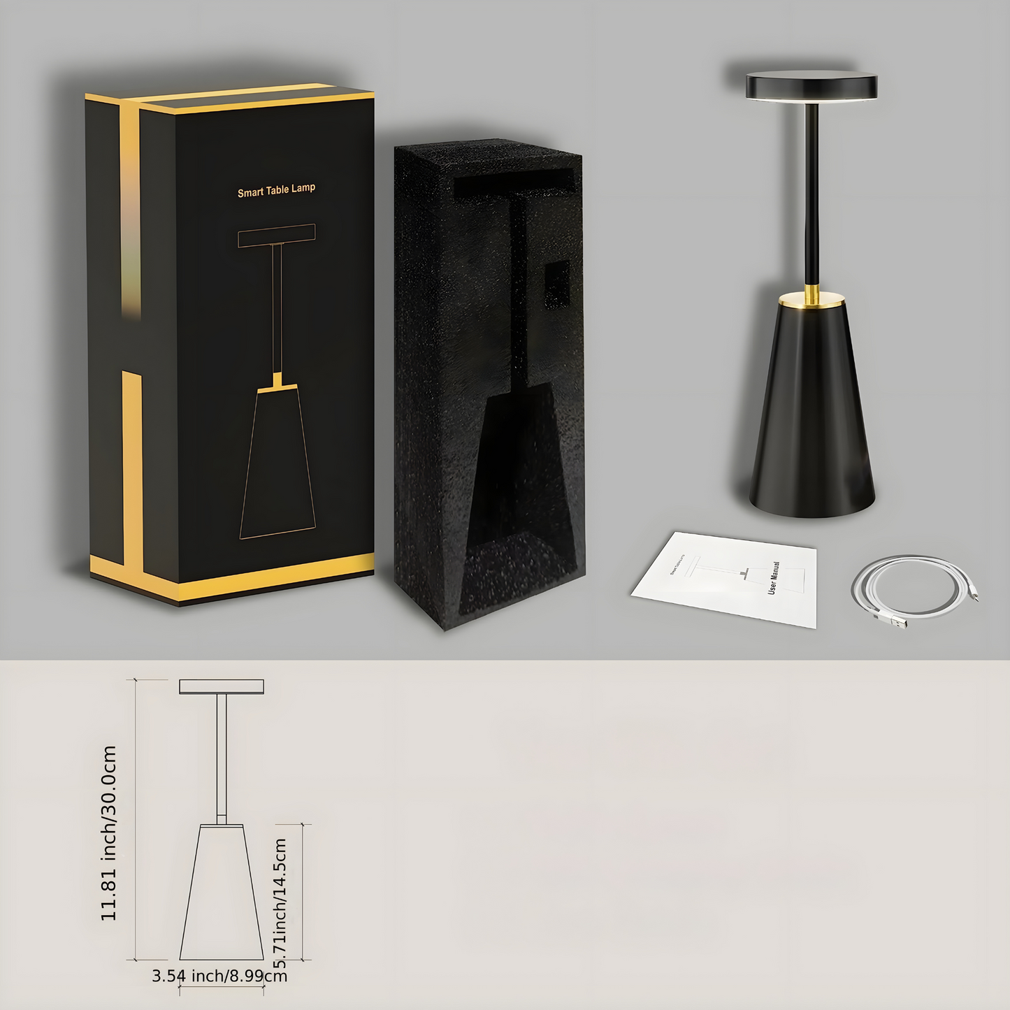 Carvallo Trådlös LED Bordslampa | Touch-Dimning & USB-Drift | Modernt Design | Svart eller Vit