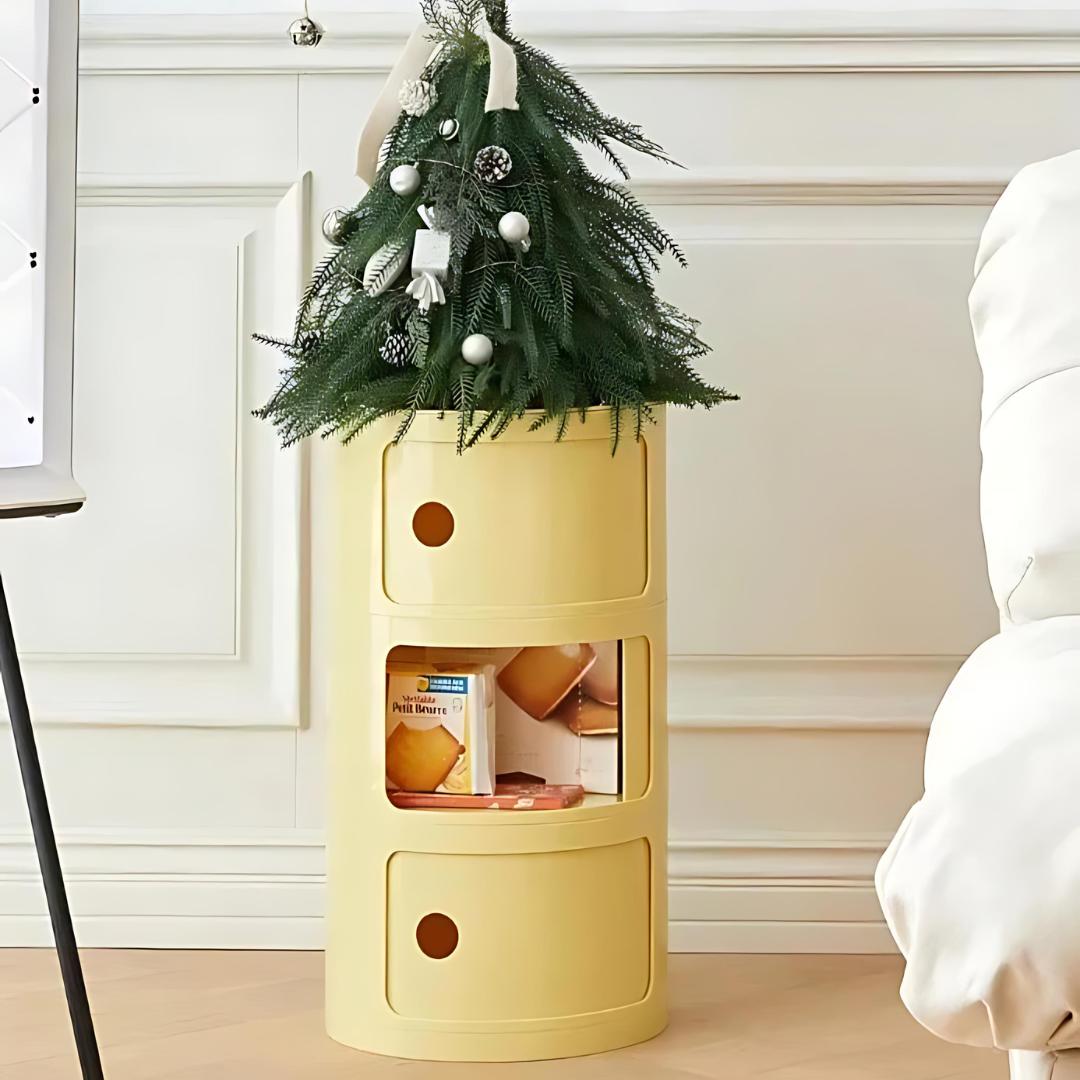 Nera Krog | Fatformad design-sidobord med trähylla